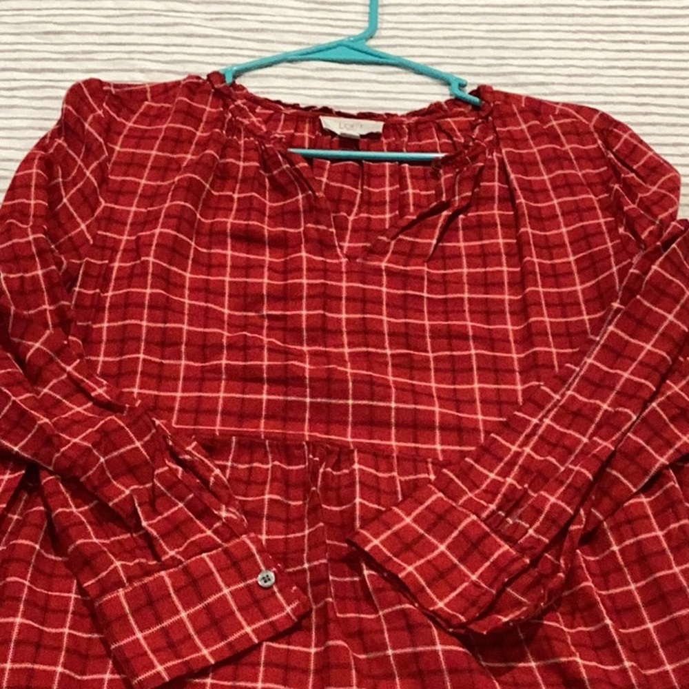 LOFT RED PLAID RUFFLE DRESS - Picture 3 of 3